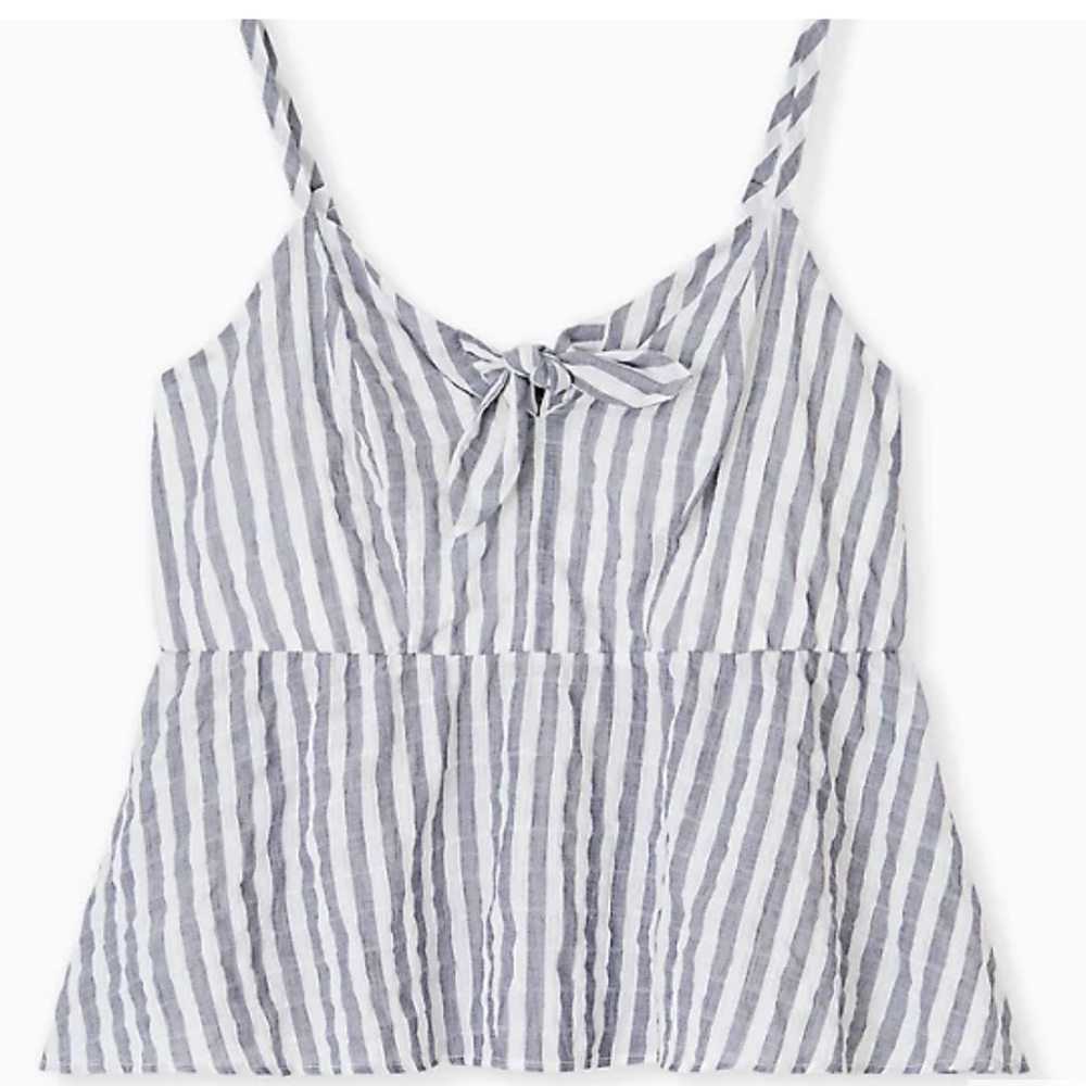 NAVY STRIPE TIE FRONT MIDI PEPLUM CAMI